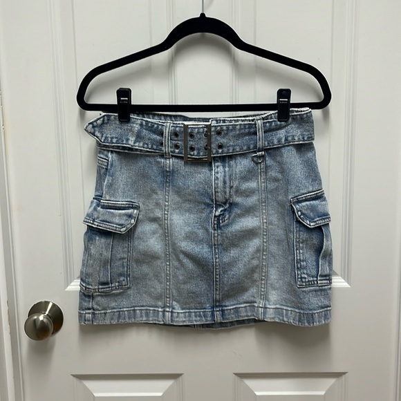 Women's Y2K Denim Cargo Skirt with‎ Denim Double Belt Trendy Summer Style - Picture 1 of 5